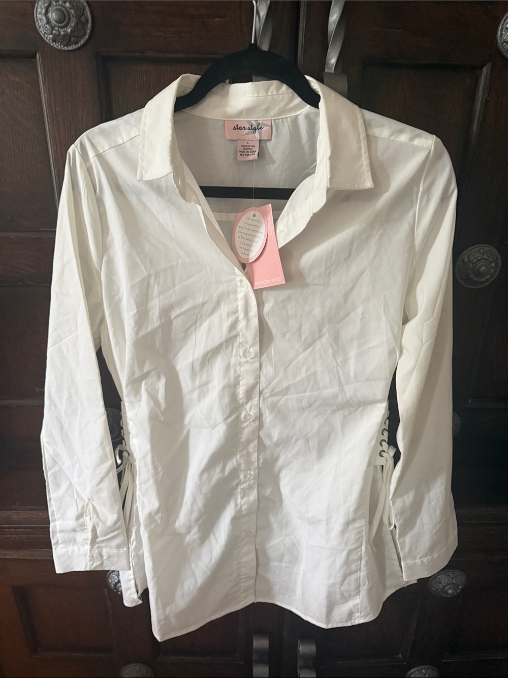 Stitch & Smile White Button-Down Shirt with Side Lace-Up Detail